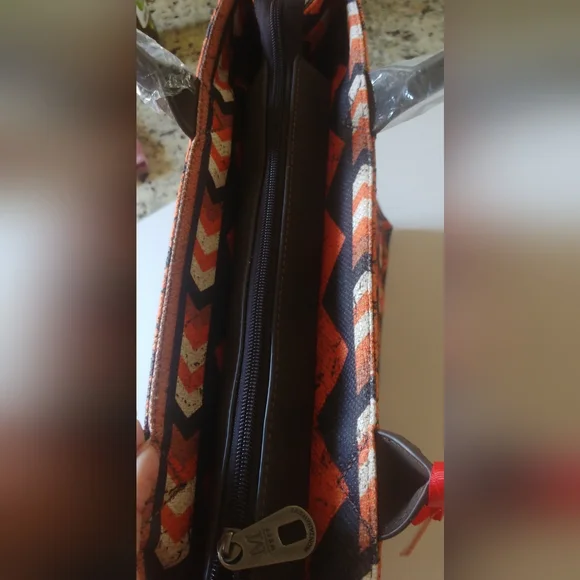 Montana West Vibrant Orange and Brown Tote - Picture 4 of 11